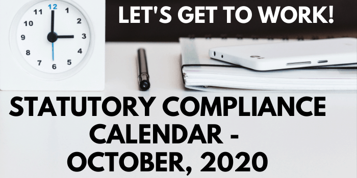 Statutory Compliance Calendar for Month of October 2020